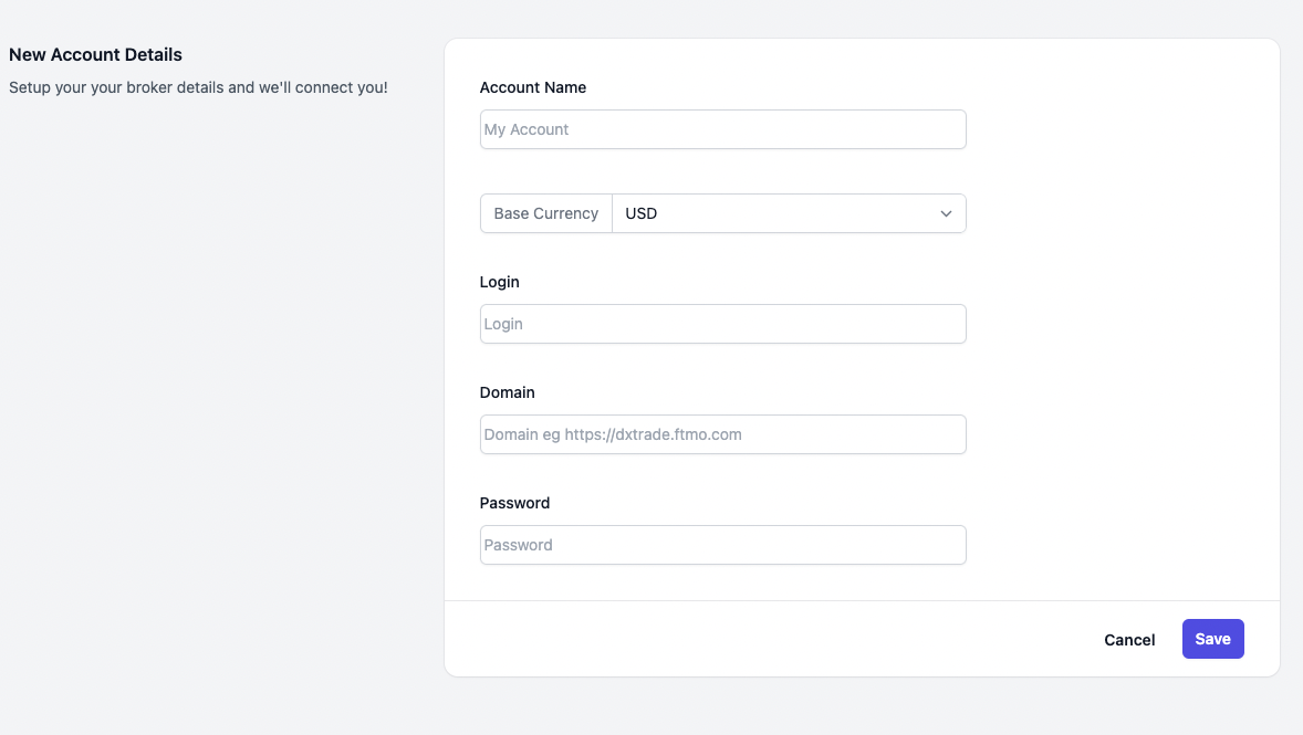 Connecting DXTrade Accounts