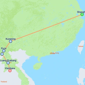 tourhub | On The Go Tours | Shanghai, Yunnan & Laos Discovery - 12 days  | Tour Map