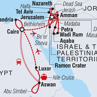 tourhub | Intrepid Travel | Uncover Egypt, Jordan, Israel and the Palestinian Territories  | Tour Map