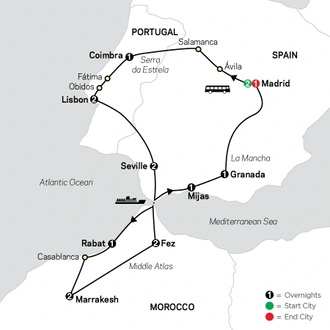 tourhub | Cosmos | Spain, Portugal & Morocco | Tour Map
