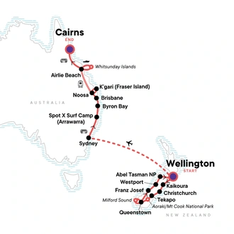 tourhub | G Adventures | Australia and New Zealand: Surfing & National Parks | Tour Map