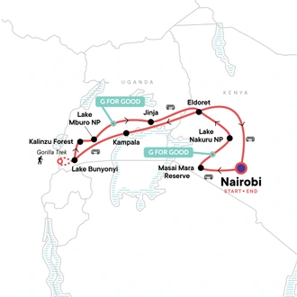 tourhub | G Adventures | Kenya & Uganda Overland Safari | Tour Map