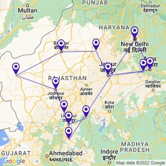 tourhub | Panda Experiences | Rajasthan with Taj Mahal | Tour Map