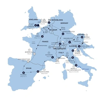 tourhub | Insight Vacations | European Grandeur - Start London, Return Eurostar, Classic Group | Tour Map