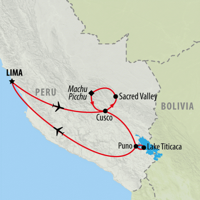 tourhub | On The Go Tours | Lima to the Lost City & Lake Titicaca - 11 days | Tour Map