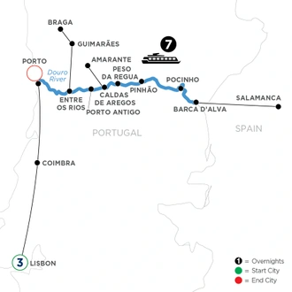 tourhub | Avalon Waterways | Vida Portugal: Vineyards & Villages Along the Douro with 3 Nights in Lisbon (Alegria) | Tour Map