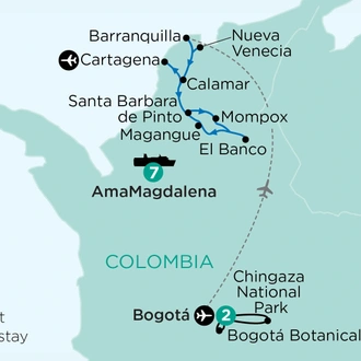 tourhub | APT | A Remote Colombian River Cruise with Colourful Cartagena | Tour Map