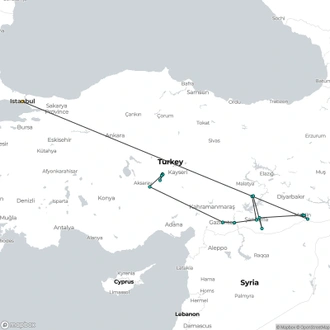 tourhub | Bien Cappadocia Travel | Private Tour to Mesopotamia and Cappadocia 9 Days | Tour Map