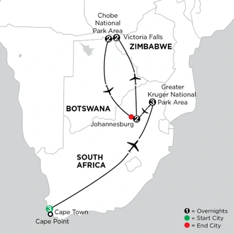 tourhub | Globus | Independent South African Sojourn with Victoria Falls & Chobe National Park | Tour Map