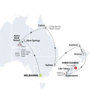 tourhub | AAT Kings | Highlights of Australia & New Zealand | Tour Map