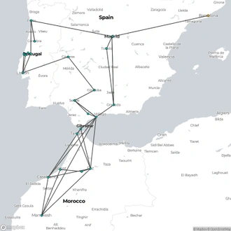 tourhub | Julia Travel | 23-Day Tour from Barcelona to Portugal, Andalusia and Morocco | Tour Map