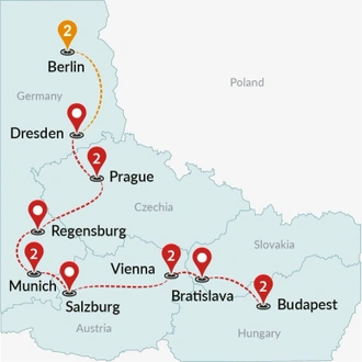 tourhub | Travel Talk Tours | Magical Europe : Berlin to Budapest (4 Star Hotels) | Tour Map
