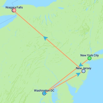 tourhub | On The Go Tours | Philly, Washington & Niagara - 4 days | Tour Map