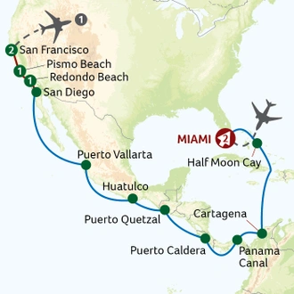 tourhub | Titan Travel | Panama Canal Cruise with Big Sur and San Francisco Tour | Tour Map