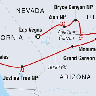 tourhub | Intrepid Travel | LA to Vegas: Grand National Parks | Tour Map