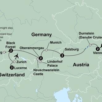 tourhub | Collette | Exploring the Alpine Countries Austria - Germany - Switzerland | Tour Map