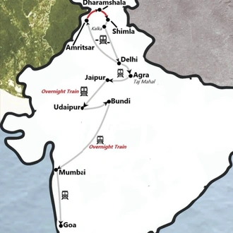 tourhub | Travel N Tours India | North India, Amritsar [Golden Temple], Shimla Toy Train Ride, Rajasthan & Goa Tour By Train. | Tour Map