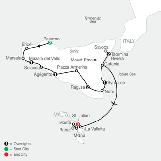 tourhub | Globus | The Sicilian with Malta | Tour Map