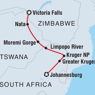 tourhub | Intrepid Travel | Kruger to Vic Falls | Tour Map