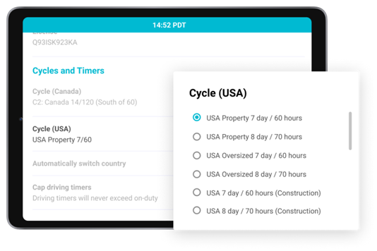 Setting Hours of Service Cycle Types