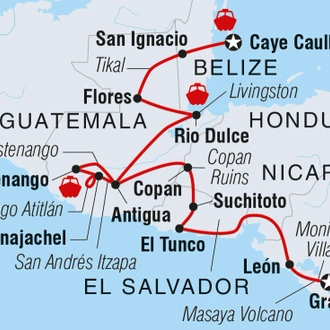 tourhub | Intrepid Travel | Nicaragua to Belize Discovery | Tour Map