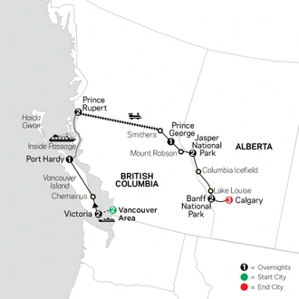 tourhub | Cosmos | Western Canada with Inside Passage & Calgary Stampede | Tour Map