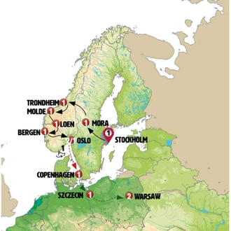 tourhub | Europamundo | Legendary Fjords and Northern Poland End Warsaw | Tour Map