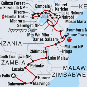 tourhub | Intrepid Travel | Gorillas to Vic Falls | Tour Map