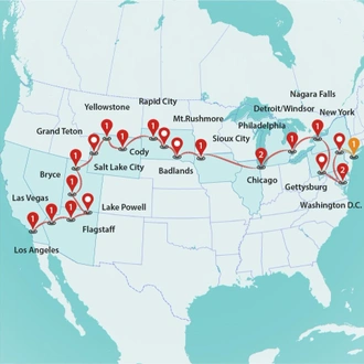 tourhub | Travel Talk Tours | New York to Hollywood | Tour Map
