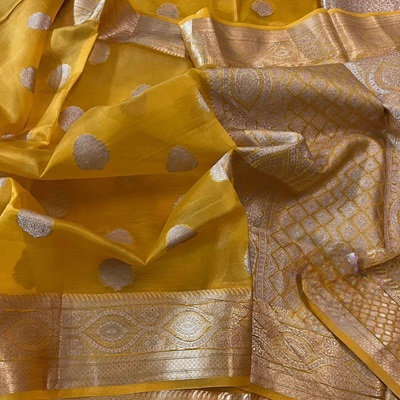 yellow Banarasi saree