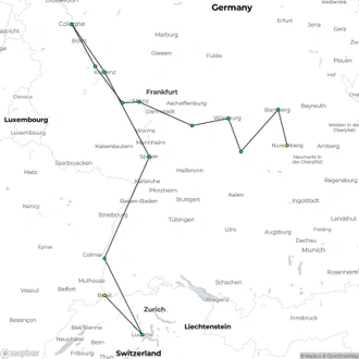 tourhub | Riviera Travel | Grand Cruise of the Rhine Gorge, Medieval Germany & Switzerland - MS George Eliot | Tour Map