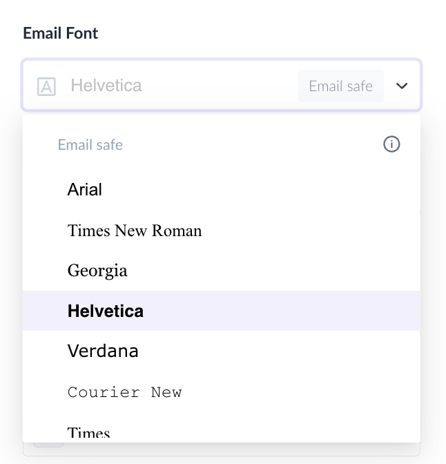 Font selection in email template