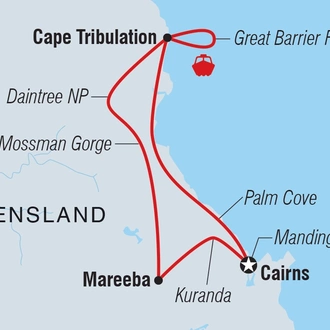 tourhub | Intrepid Travel | Daintree & Cape Tribulation Adventure | Tour Map