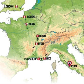 tourhub | Europamundo | From Italy to France end Paris | Tour Map