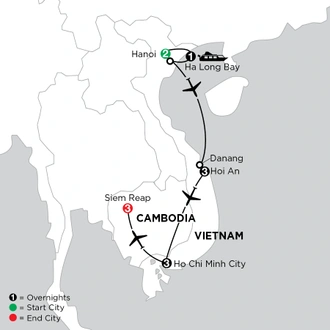 tourhub | Globus | Independent Treasures of Vietnam & Cambodia | Tour Map