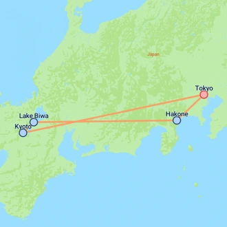 tourhub | On The Go Tours | Tokyo, Fuji, Lake Biwa & Kyoto - 10 days | Tour Map