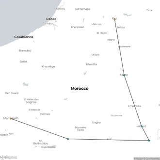 tourhub | Morocco Cultural Trips | 4 Days Tour From Fes To Marrakech Via Merzouga Desert | Tour Map