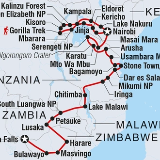 tourhub | Intrepid Travel | Vic Falls to Gorillas | Tour Map