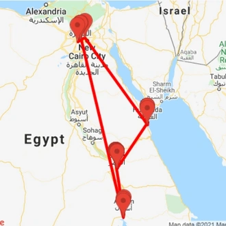 tourhub | Ancient Egypt Tours | 8 Days Cairo, Aswan, Luxor and Hurghada Package (3 destinations) | Tour Map