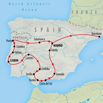tourhub | On The Go Tours | Barcelona, Portugal & Andalucia - 16 days  | Tour Map