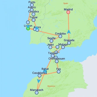 tourhub | On The Go Tours | Highlights of Iberia & Morocco - 22 days | Tour Map