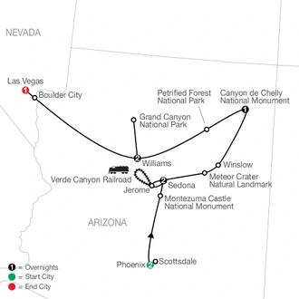 tourhub | Globus | Lost Canyons of the Southwest | Tour Map