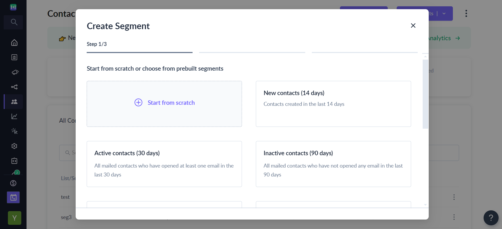 What are the pre-built segments and how can they be utilized to segment your contacts?
