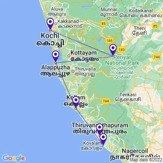 tourhub | UncleSam Holidays | Experience Kerala | Tour Map