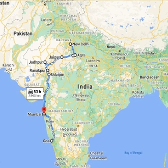 tourhub | UncleSam Holidays | North India Tour with Goa | Tour Map