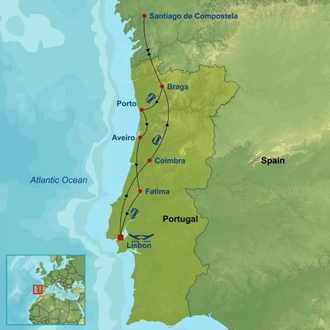 tourhub | Indus Travels | Amazing Portugal and Santiago De Compostela | Tour Map