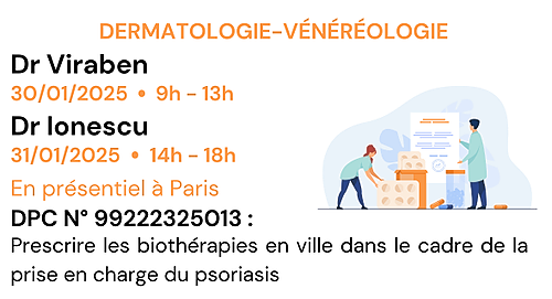 Représentation de la formation : Prescrire les biothérapies en ville dans le cadre de la prise en charge du psoriasis. N°99222325013