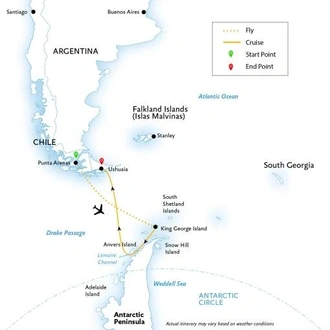 tourhub | Quark Expeditions | Antarctic Express: Fly South, Cruise North | Tour Map