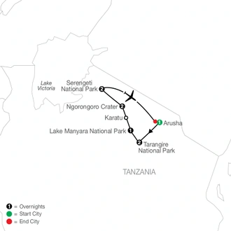 tourhub | Globus | Tanzania: The Serengeti & Beyond | Tour Map