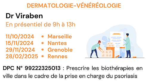 Représentation de la formation : Prescrire les biothérapies en ville dans le cadre de la prise en charge du psoriasis - 99222325013 En région